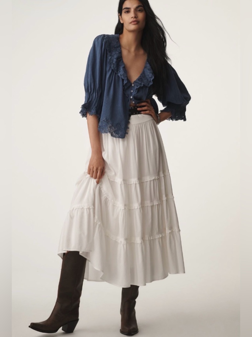 Reformation Tiered Midi Skirt White Size 10